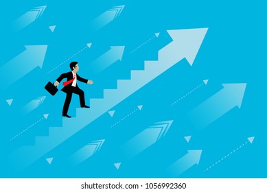 Businessmen start to climb up growth stair to goal to achieve success. business Concept.  Cartoon,  Modern ideas, creativity. advantage. Business Concept Vector Illustration