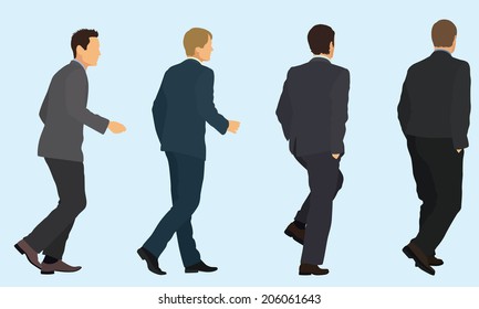 Businessmen Stepping Up From Rear View