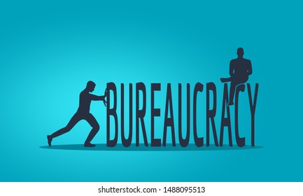 Businessmen stopped by bureaucrat . Bureaucracy concept. Flat illustration