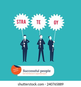 Businessmen with a strategy banner. Vector illustration Eps10 file. Global colors. Text and Texture in separate layers.