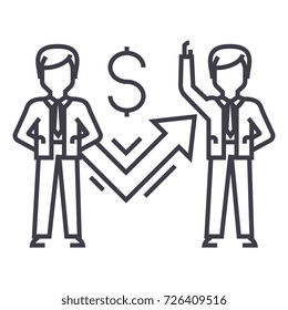 businessmen and success graph vector line icon, sign, illustration on background, editable strokes
