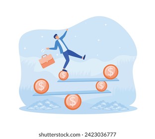 Businessmen suffer due to financial instability, uncertainty or unstable investment market. flat vector modern illustration 