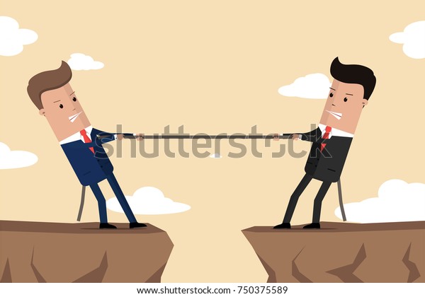 Businessmen Suit Pull Rope Edge Cliff Stock Vector (Royalty Free) 750375589