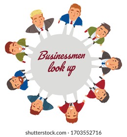 Businessmen in Suits Looking Up Collection, Male Faces View from Above Vector Illustration, Cartoon Style