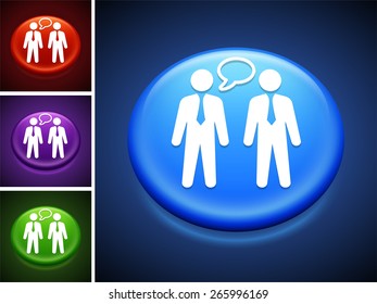 Businessmen Talking on Blue Round Button