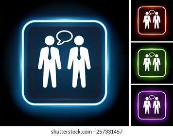 Businessmen Talking on Glow Square Button