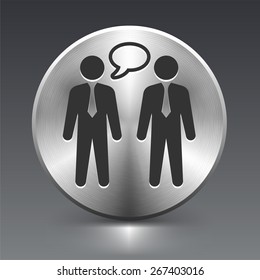 Businessmen Talking on Silver Round Button