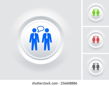 Businessmen Talking on White Bevel Round Button