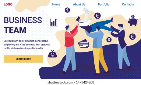 Businessmen Team Tossing in Air Colleague, Congratulation. Office Situation of Business Success. Group of People Celebrating Best Deal Victory Achievement Cartoon Flat Vector Illustration, Banner