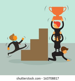 Businessmen team treating a trophy from one businessman team