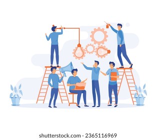Businessmen and teamwork. Creative light bulb and gear as a Corporate business industrial creative logotype symbol. flat vector modern illustration