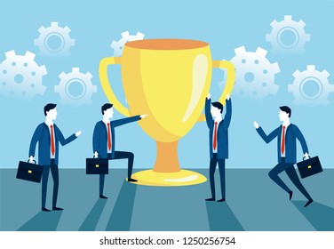 businessmen teamwork strategy with cup and briefcase