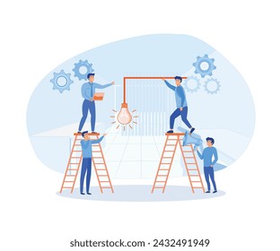 Businessmen and teamwork.Creative light bulb and gear abstract vector design banner template.Corporate business industrial creative logotype symbol. flat vector modern illustration 