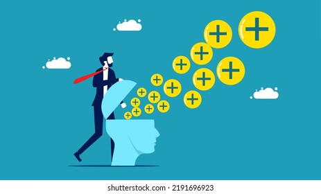 Businessmen think optimism. plus the icon comes out of the head