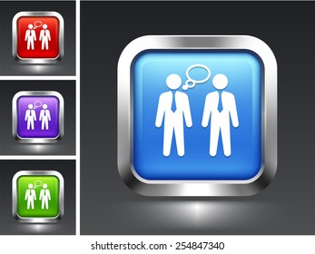 Businessmen Thinking on Blue Square Button
