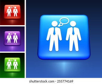 Businessmen Thinking on Blue Square Button