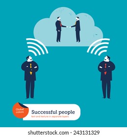 Businessmen thinking wireless with a cloud. Vector illustration Eps10 file. Global colors. Text and Texture in separate layers.