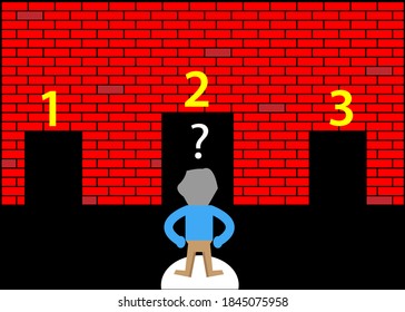 Businessmen and three doors. Concept for make the right choice. Vector Illustration