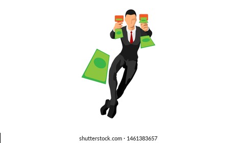 businessmen throw paper money with tools. flat vector characters with solid colors. blank template for business themes. eps10