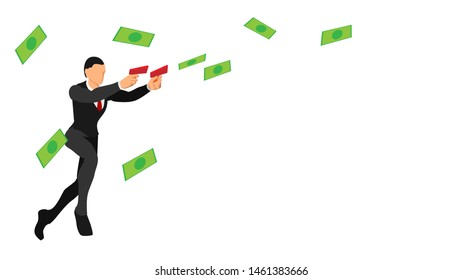 businessmen throw paper money with tools. flat vector characters with solid colors. blank template for business themes. eps10