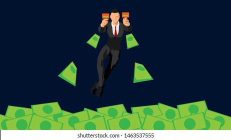 businessmen throw paper money with tools. flat vector characters with solid colors. blank template for business themes. eps10