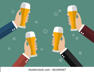 Businessmen toasting glasses of beer. Concept of cheering people party celebration