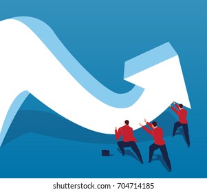 Businessmen together to push the arrow up