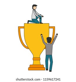 businessmen with trophy award cup isolated icon