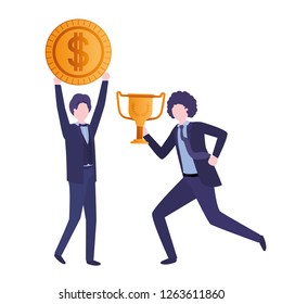 businessmen with trophy and coin character