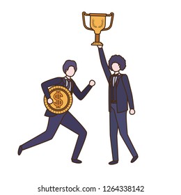 businessmen with trophy and coin character