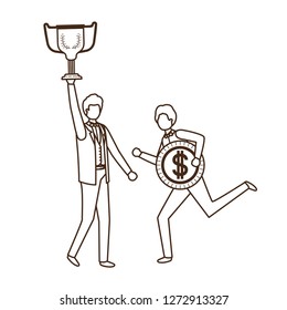 businessmen with trophy and coin character