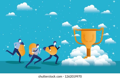 businessmen with trophy cup