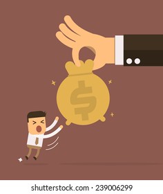 Businessmen try to catch a money bag,Vector cartoon concept abstract business