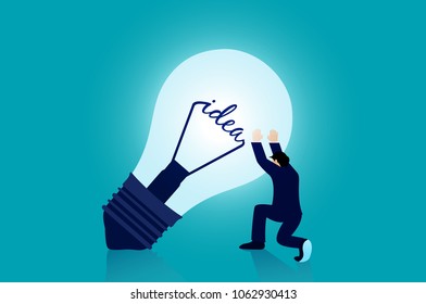 Businessmen are trying to push forward the light bulb up. Modern ideas, creativity. innovation and brainstorming. Business Concept Vector Illustration