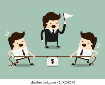 Businessmen in a tug-of-war. competition concept