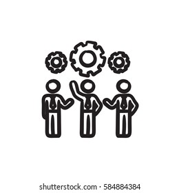 Businessmen under the gears vector sketch icon isolated on background. Hand drawn Businessmen under the gears icon. Businessmen under the gears sketch icon for infographic, website or app.