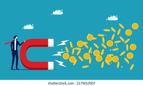 Businessmen use magnets to attract money. income generation. vector
