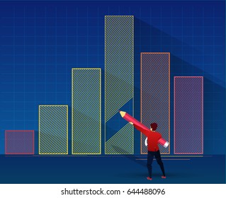 Businessmen use pencils in drawing data charts