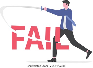 Businessmen using a sword to slash cut the word fail. financial concept.

