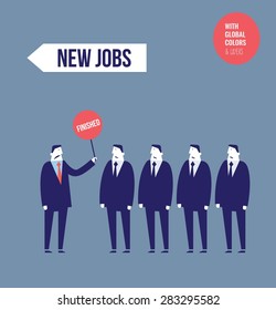 Businessmen waiting for a job interview but interviews are finished. Vector illustration Eps10 file. Global colors&layers.