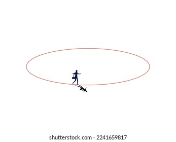 Businessmen walk in circles. The symbol of trouble is never ending