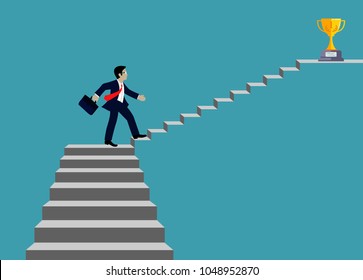 Businessmen walk up the stairs to the goal. Step up the ladder to success,  and progress in the job. Of the highest organization. Business Finance Concepts. Vector illustrations