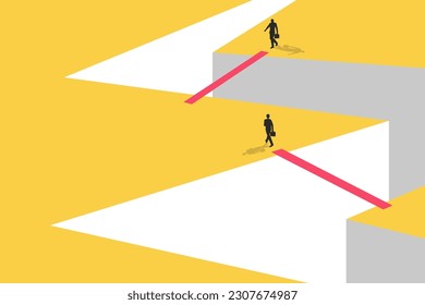 businessmen walking cross gap. concept of career, opportunity, success, and market