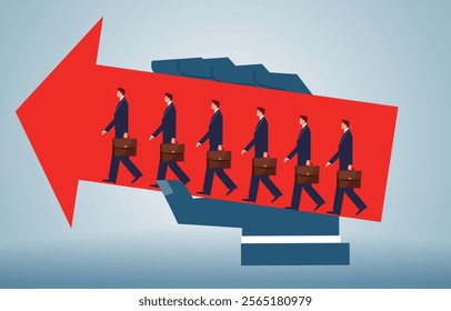 businessmen walking inside the red arrow of the Giant's take