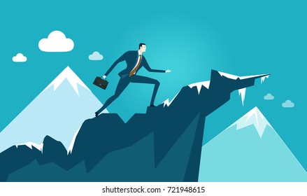 Businessmen walking to the top of mountain. Professional success, opportunity, taking a risk concept illustration. 