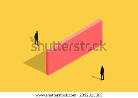 Businessmen with wall barrier. concept of discussion, meeting, and crossing gap