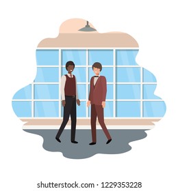 businessmen with wall and windows avatar character