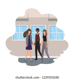 businessmen with wall and windows avatar character
