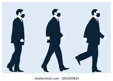 Businessmen wearing medical mask. Businessmen side view poses. Coronavirus COVID-19. EPS10.