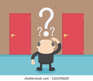 Businessmen who are confused in choosing their doors to seek success.
